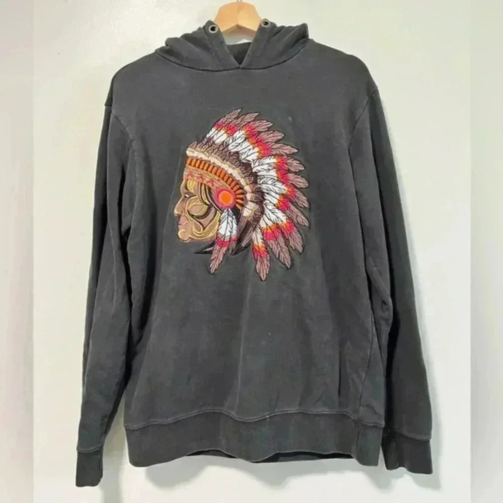 Anerkjendt Men’s Black-Brown Embroidered Graphic Hoodie - Size M
